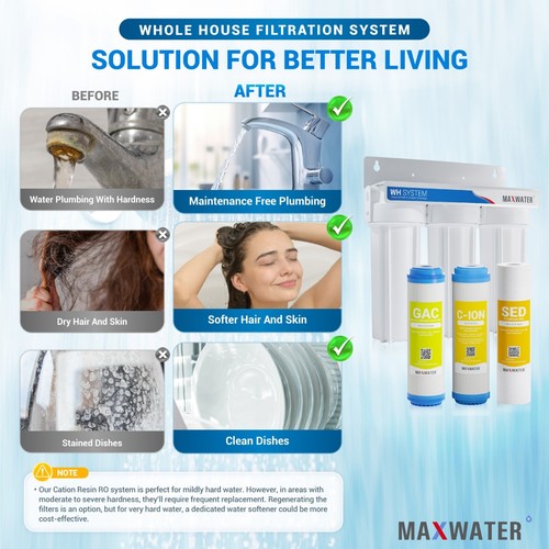 3 Stage 10" Whole house water Softening Filter, softener, reduce remove hardness - Picture 6 of 6