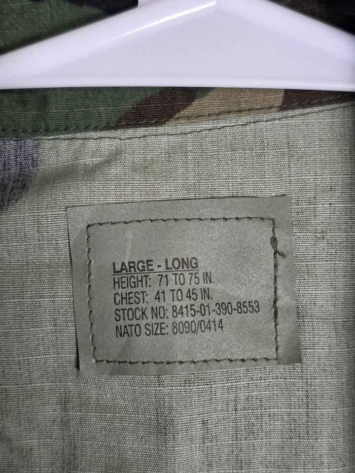 VINTAGE USGI BDU Jacket Mens Large Long Woodland Camo Ripstop Military Field 00s - Image 2 of 4