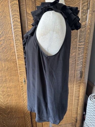AllSaints Black Silk Sleeveless Spitalfields Shirt US Size 6 - Picture 3 of 5