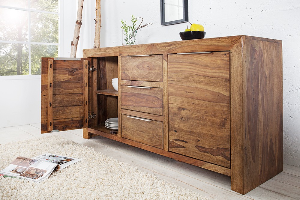 Massives Design Sideboard PURE Sheesham Holz 135cm Kommode Massivholz Schrank