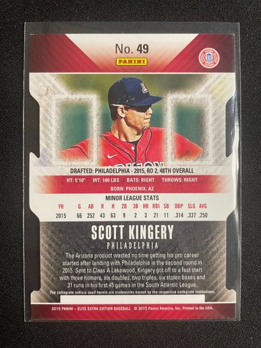 Scott Kingery 2015 Panini Elite Extra Edition #49 Orange Die Cut 10/10 SP - Picture 2 of 2