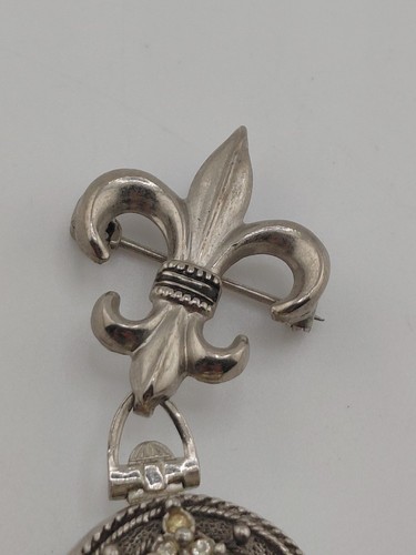 CORO Vintage Brosche silberfarben Fleur de Lis/Kamee 4-Wege Medaillon - Bild 3 von 8
