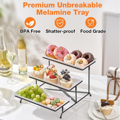 3 Tier Serving Tray Set, 12" Tiered Serving Trays Platters, Reusable Serving ... - Picture 3 of 7