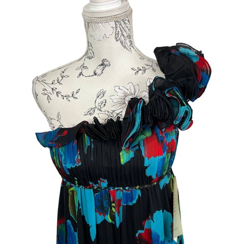Aqua One Shoulder Chiffon Floral Ruffle Maxi Dress Size 2 NWT - Picture 7 of 10