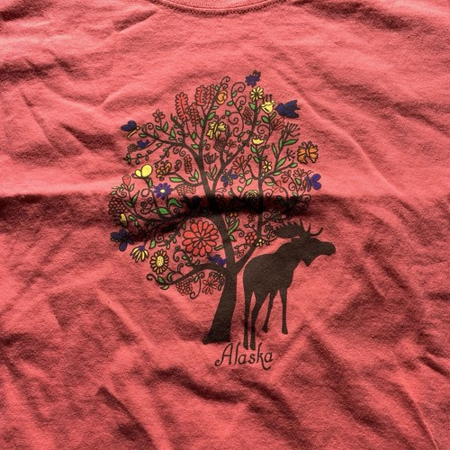 Camiseta Para Mujer Talla XL Alaska Alce Árbol Floral Top Salmón/Melón Rosa - Imagen 9 de 10