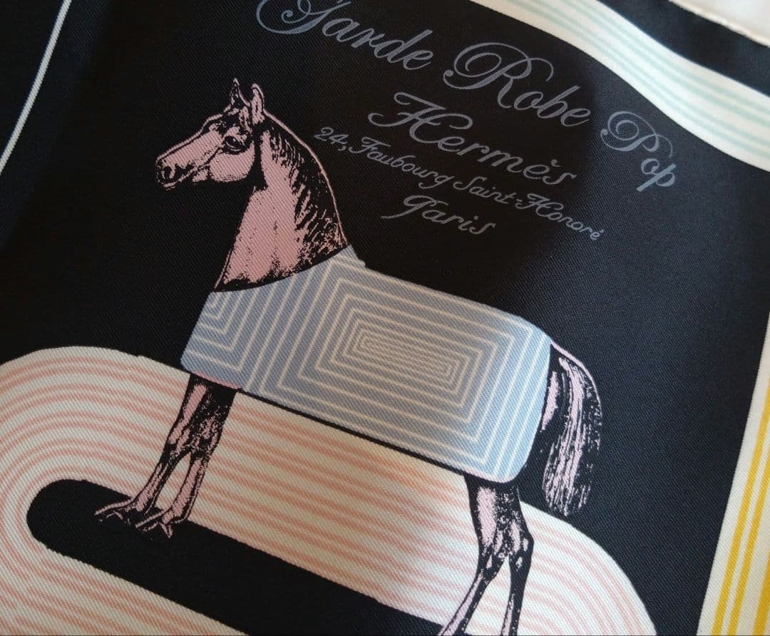 HERMES Garde Robe Pop Silk Scarf 100 Silk Black Ready to Use Authentic image 3