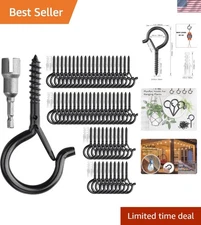 60 Pack Heavy Duty Iron Ceiling Hooks - 2.2 Inch Black Q-Hanger for All Occas...