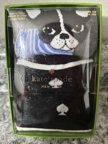 Neu im Karton Kate Spade 3er-Pack Crew-Socken, ein Paar ist Antoine Französische Bulldogge
