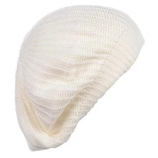 BYOS Ladies Winter Solid Chic Slouchy Ribbed Crochet Knit Beret Beanie Ivory