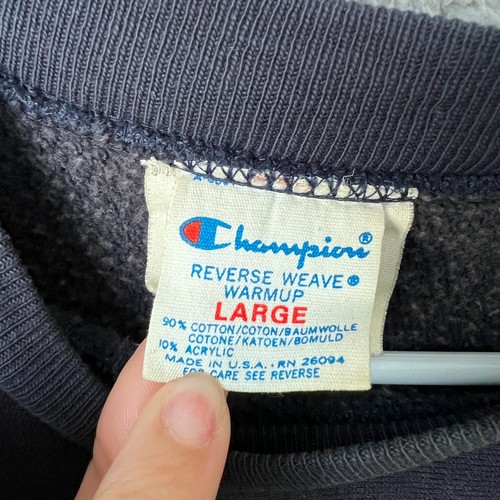 Champion Sweatshirt Men Large Blue Crewneck Pullover John Hancock USA Made - Picture 3 of 10