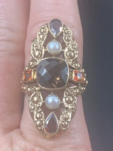 Nicky Butler Quartz Pearl Garnet Ring Size 7 NB India Ornate Gold Tone W/ Box - Picture 13 of 16