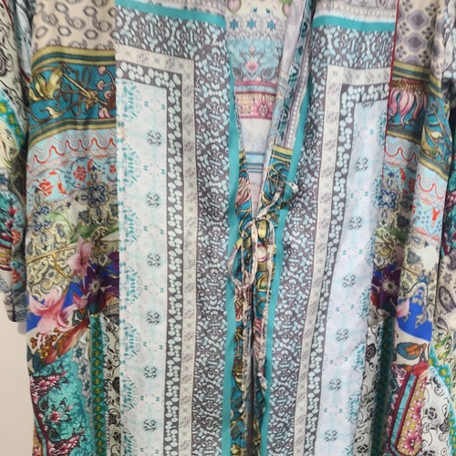 Johnny WasSamira Mixed-Print Silk Tie-Front Kimono Size M - Picture 7 of 7