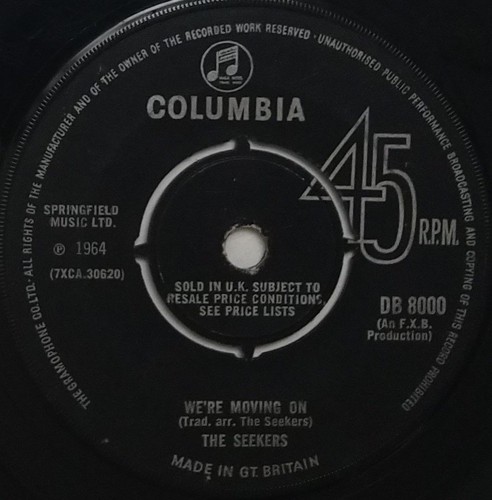 The Seekers Walk With Me / We're Moving On 7" Single (1964) Columbia DB 8000 - Picture 2 of 2