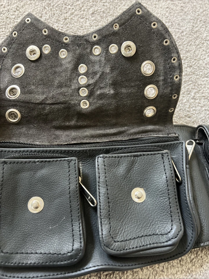 Bolso Cinturón Cuero Motociclista Cartera Leopardo Negro Cremallera Cintura Motocicleta Pequeño S 33" Foto 4 de 4