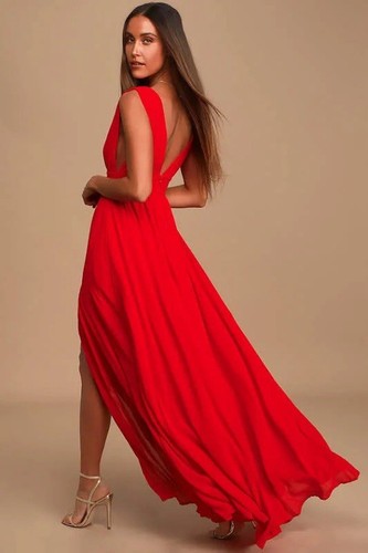 Neu mit Etikett Lulus ärmelloses Maxikleid Empire-Taille mit Schlitz rot Small - Bild 4 von 5
