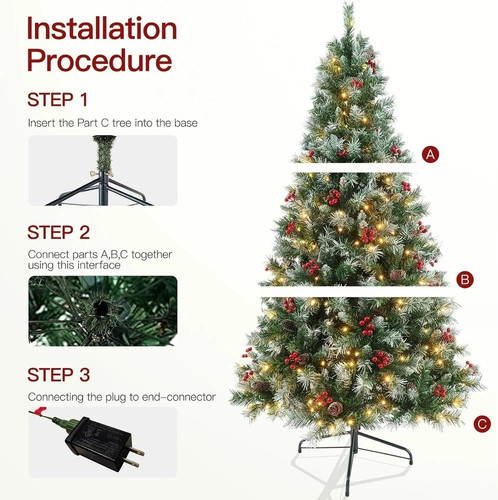 Pre-Lit Künstlicher Weihnachtsbaum mit Lichtern 6 Fuß - Arbol De Navidad Con Luces, - Bild 8 von 8