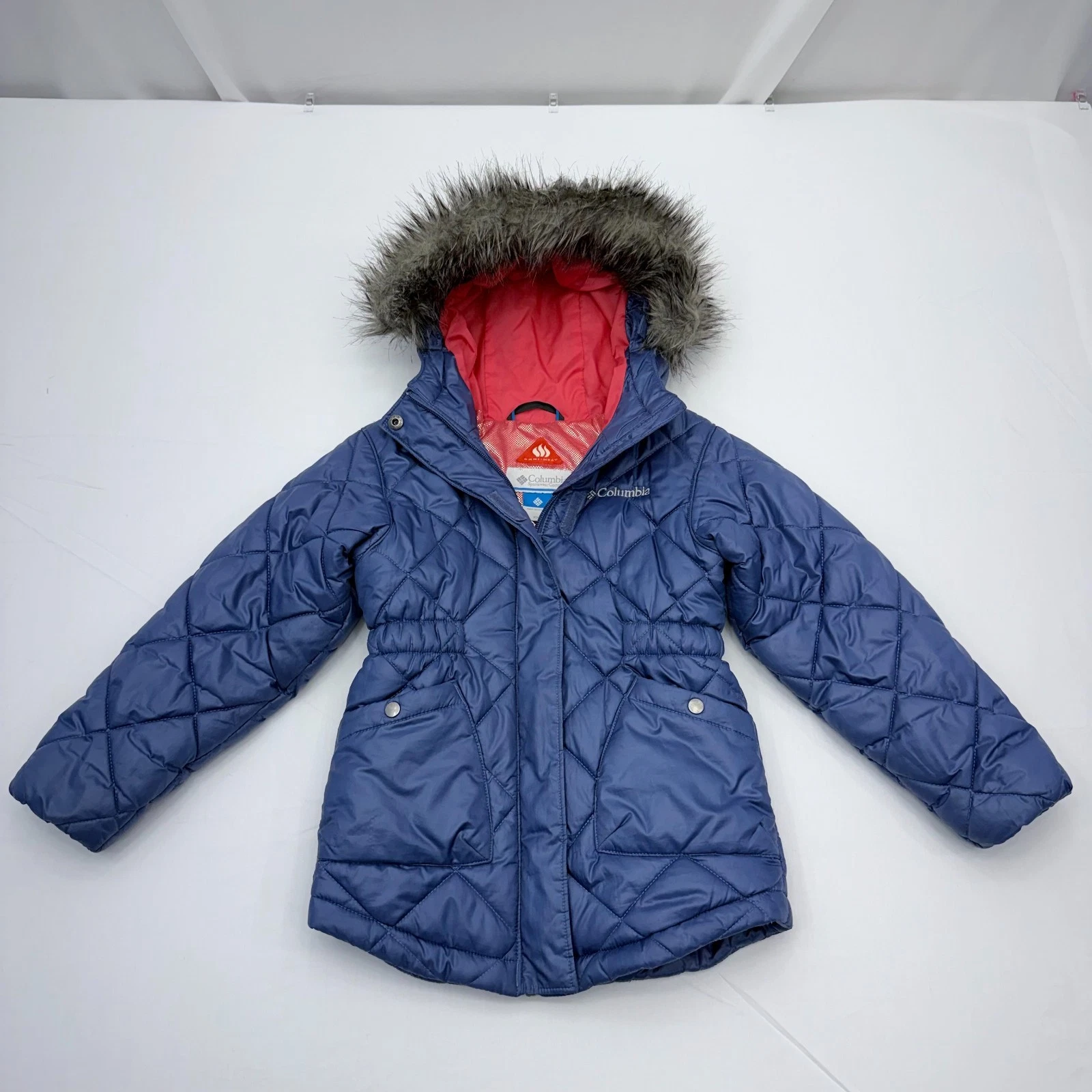 Columbia Omni-Heat Puffer Jacket Youth Girls XXS Hooded Blue Full Zip Coat Parka