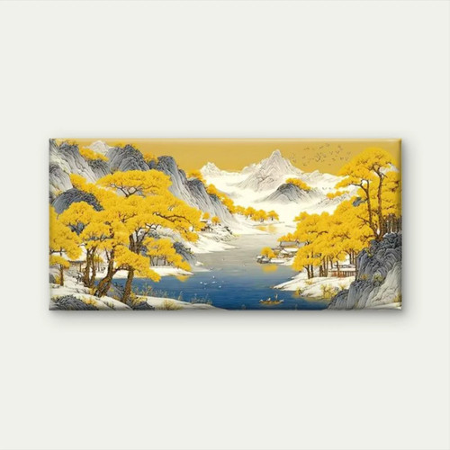 Yellow Trees & Snowy MountainsWall Art Canvas Office Home Room Unframed 120x60cm - Bild 1 von 4