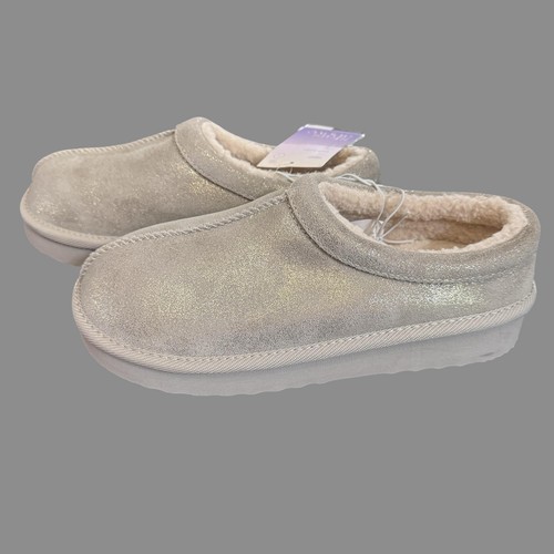 Stars Above Suede Leather Slippers Womens Sz 5 Gold Amira Fur-Lined Cozy NEW - Picture 3 of 11