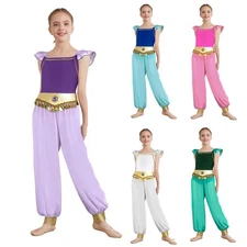 Kids Girl Dancewear Christmas Costume Theme Bodysuit Long Pants Flying Sleeve