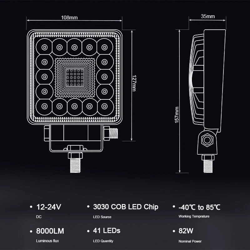 Adjustable Work Lights Driving Lamp 1pcs 4 Inch 6000K White 82W ATV SUV - Image 3 of 4
