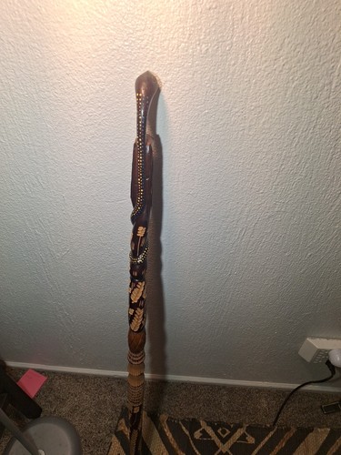 Geschnitzter Volkskunst Spazierstock Stock Stab Schlangenkopf Jamaikanische Magie Voodoo 42’ - Bild 17 von 22