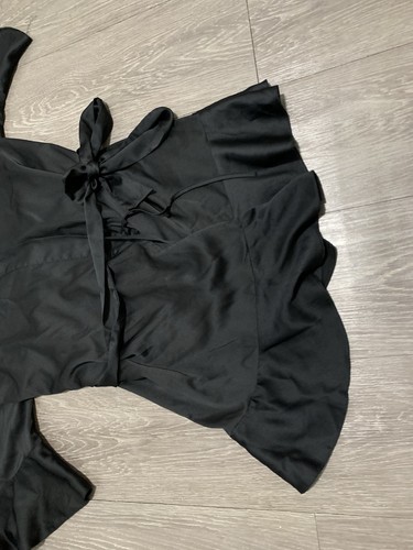 Victoria Secret Black Satin Silk Kimono Short Sleep Robe Pajamas Size Large - Picture 2 of 10