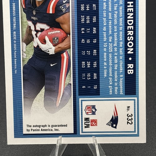 2025 Panini Donruss - Rated Rookie TreVeyon Henderson #332 Green Auto - Picture 6 of 6