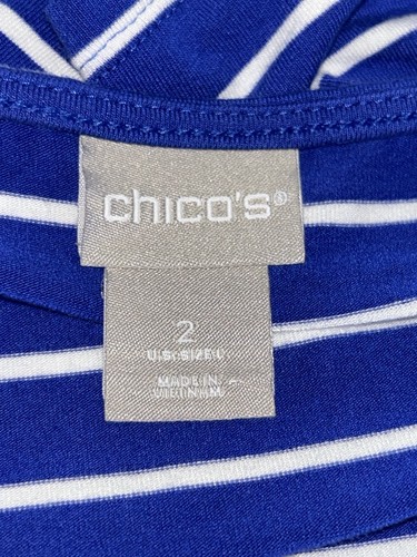 Chicos Gr. 2 (LARGE) blau gestreift seitlich gerafft Strick Top Tunika Ellbogenärmel gebraucht, in einwandfreiem Zustand - Bild 8 von 11