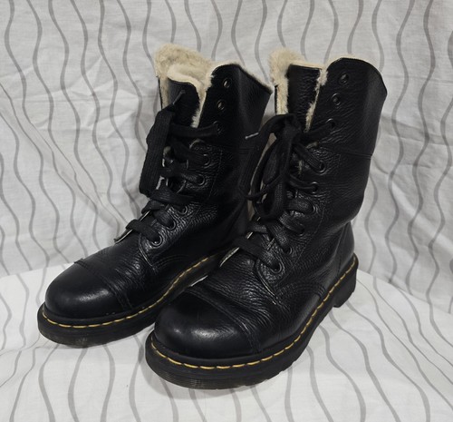 DR. MARTEN Aimilita Faux Fur Lined Leather High Boots Black Sz 8 Combat Boots - Picture 2 of 14