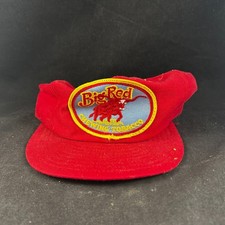 BIG RED CHEWING TOBACCO RED BULL LOGO PATCH RED SNAPBACK HAT - VTG WORN USED