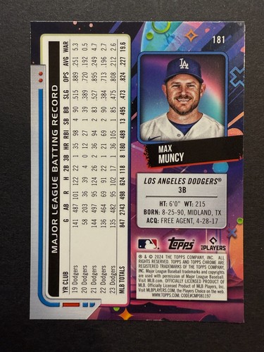 2024 Topps Chrome Cosmic White Hole Refractor #181 Max Muncy Dodgers (D) - Bild 2 von 2