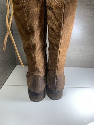 Born Boots Womens 9.5M Tall Knee High Riding Brown Suede Zip Tie Low Heels 16.5” - Bild 9 von 13