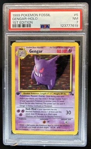 1999 Pokemon Fossil 1st Edition Gengar Holo #5/62 PSA 7