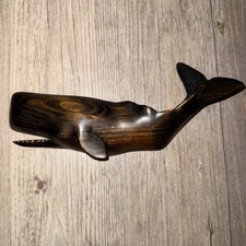Wayne Robbins Carved Wooden Sperm Whale Wall Art Signed 1979 Wood Figure 9”