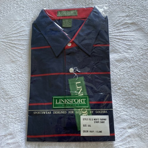 Neu mit Etikett Vintage 90er LINKSPORT Golf Poloshirt marineblau rot gestreift Tasche Gr. XXL - Bild 1 von 5