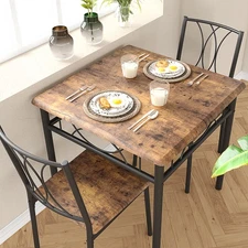 Dining Room Table Set with 2 Metal and Wood Chairs for Small Spaces, Apartment
