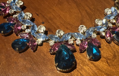 Fabulous Vintage Colorful Rhinestone Goldtone Statement Necklace - Picture 1 of 7