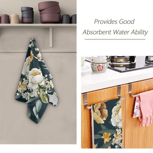 Vintage Black Floral Printed Hand Towels for Bathroom 2 Pack,Microfiber - Bild 7 von 7