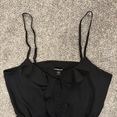 Cami Express Para Mujer Sin Mangas Talla XS Negro Volantes Abotonados Peplum Nuevo con Etiquetas $44 - Imagen 3 de 10