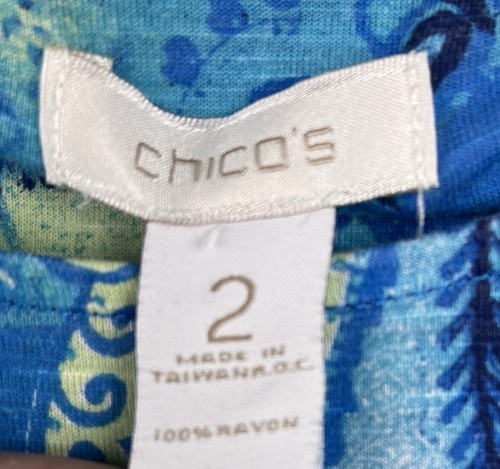Chico’s Bluse Gr. 2 (L), aqua/weiße Paisley Tunika, Cap SS, Rundhalsausschnitt, Rundhalsausschnitt - Bild 3 von 7