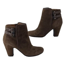 Sofft Womens Booties Suede Ankle Brown Heel buckle Zipper 8.5M