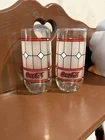 Set of 2 Vintage Coca Cola Stained Glass Tiffany Style Frosted Glasses VERY NICE