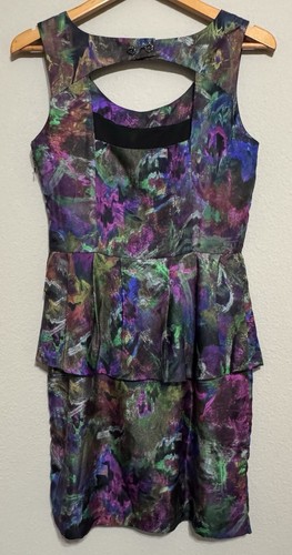 Anthropologie CLUNY Silk Peplum Cocktail Dress Y2K Art To Wear Sz 6 - Picture 4 of 12