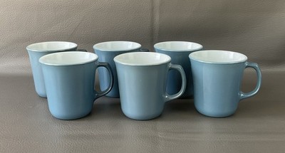 Pyrex Slate Blue Coffee Mug Cup Milk Glass 8oz D Handled Set Of 6 Cups