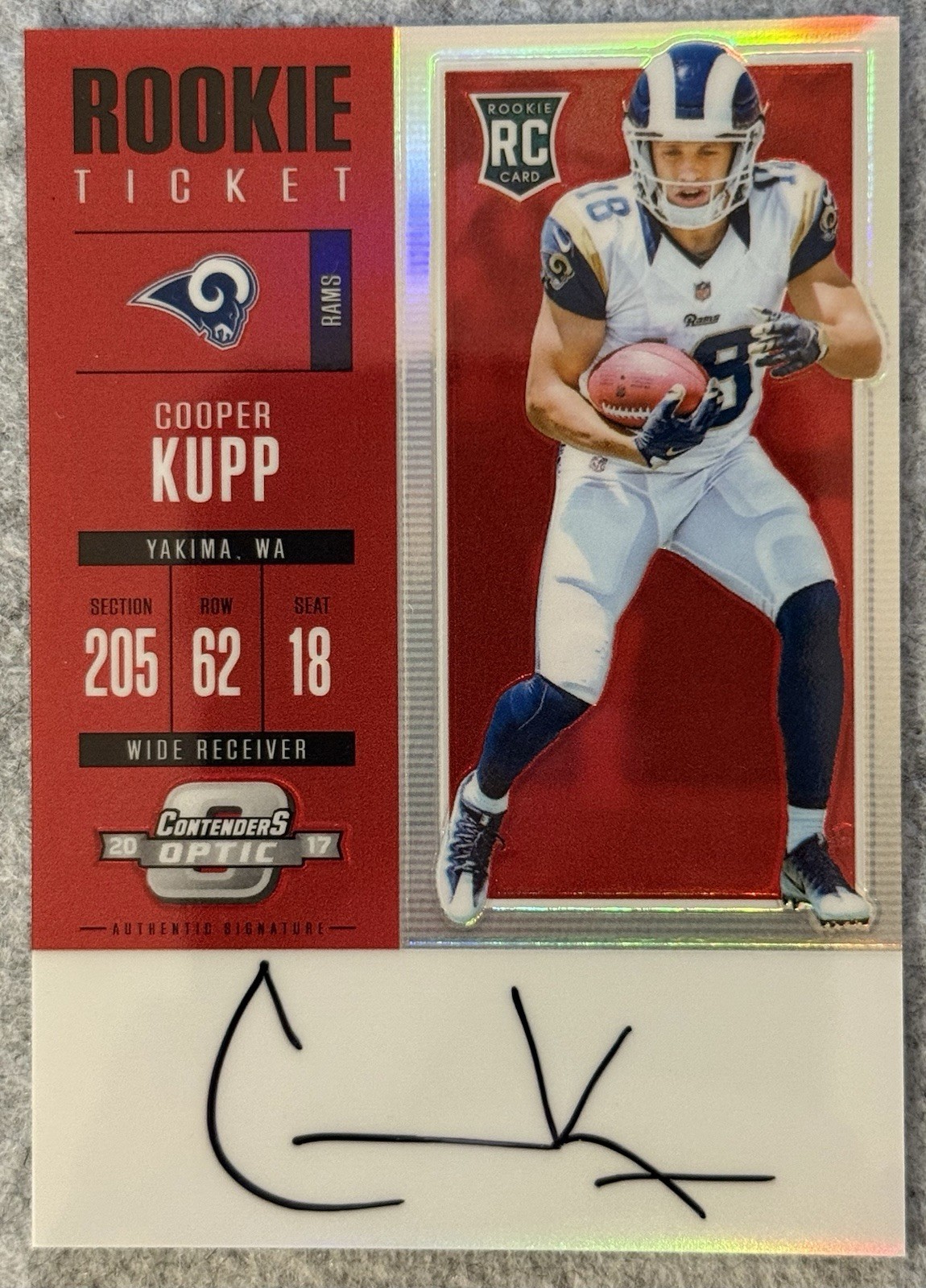 2017 Contenders Optic Red Auto /75 #134 Cooper Kupp Rookie Ticket On Card