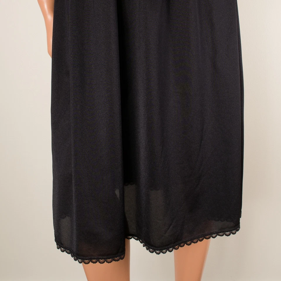 💖 Vintage Women's Full Slip Dress Black Cotton Bodice Nylon Skirt Lace Trim 44 - Image 4 of 4