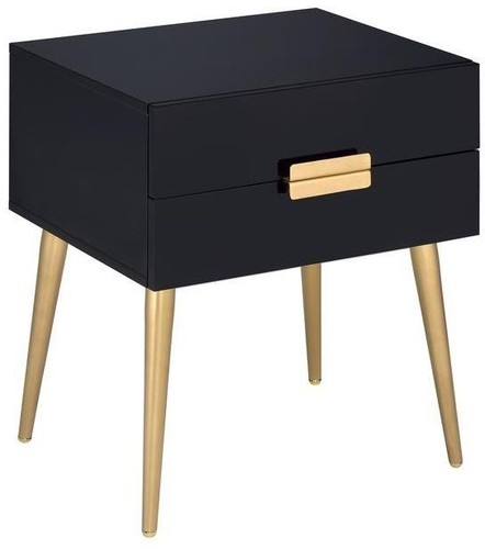 24" Black And Gold Wood And Iron End Table With Two Drawers - Picture 3 of 10