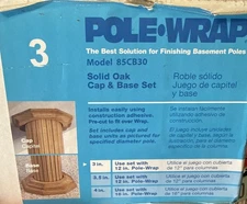 POLE-WRAP Solid Oak Cap & Base Set 3"    Model #85CB30  Finishing Basement Poles