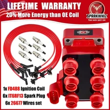 1x FD488 Ignition Coil+ 6x Spark Plug+ 6x Wire Set for Ford F-150 Mazda Mercury